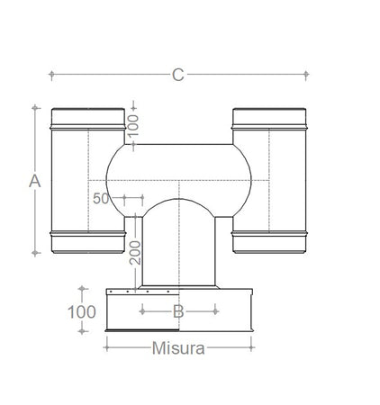 Fumaiolo terminale da 27x27cm ad H inox base quadra