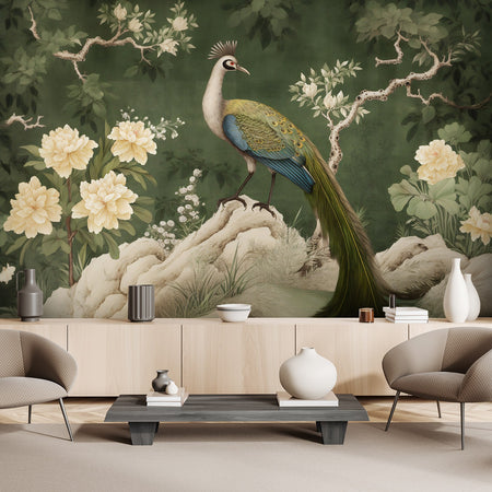 Carta Da Parati, Pavone orientale verde