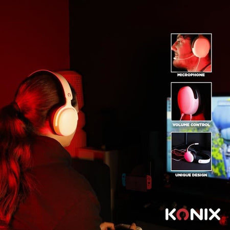 Cuffie da gioco - KONIX - Nexus cablate over-ear - Nintendo Switch 2 - Altoparlanti da 40 mm - Microfono - Jack da 3,5 mm - Bianco