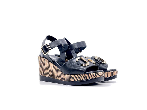 Studio Moda Sandali Donna con Zeppa Nero