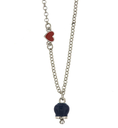 BYSIMON - Collana in Metallo con cuore rosso e campanella portafortuna pendente blu, impreziosita da punto luce