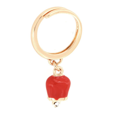 BYSIMON - Anello in Metallo con campanella portafortuna pendente, impreziosita da smalto rosso e punto luce
