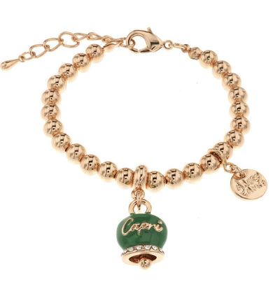 BYSIMON- Bracciale in Metallo con campanella portafortuna verde e scritta Capri