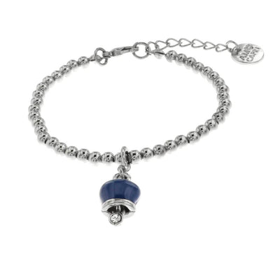 BYSIMON - Bracciale in Metallo maglia a sfere con campanella portafortuna pendente blu impreziosita da cristalli
