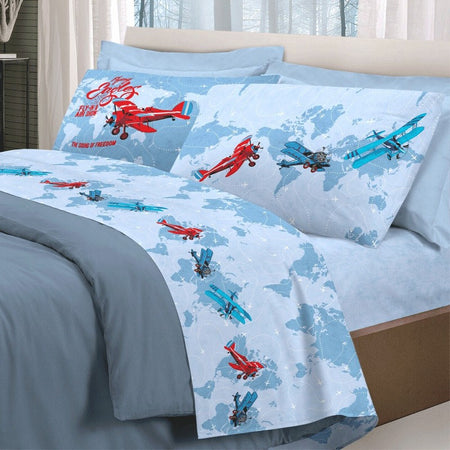Completo letto singolo Aeroplani in cotone