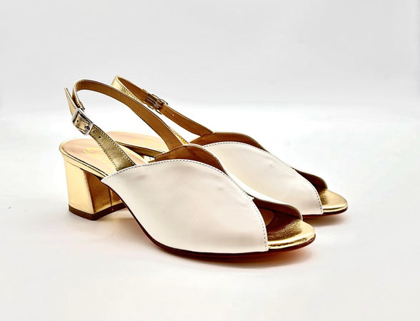 ELLEN Sandalo donna in pelle avorio e platino tacco 50