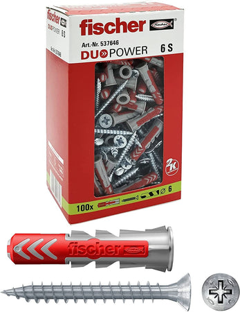 Fischer Duopower 6S tassello nylon con vite da 6mm - 10pz