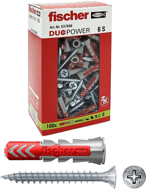 Fischer Duopower 6S tassello nylon con vite da 6mm - 10pz