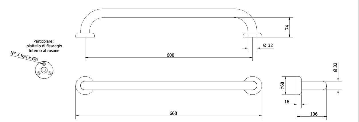 Maniglione lineare per bagno 60cm