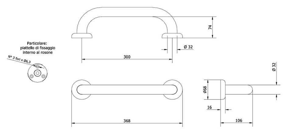 Maniglione lineare per bagno 30cm