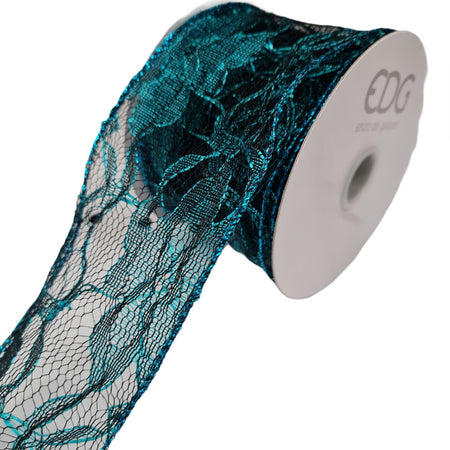 Nastro in pizzo verde petrolio per decorazioni e confezioni natalizie, rotolo 10 metri