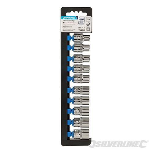 Set 10 Inserti Metrici Bi-Esagonali in Acciaio Chiave a Bussola 1/2 Silverline - Eternal Brico