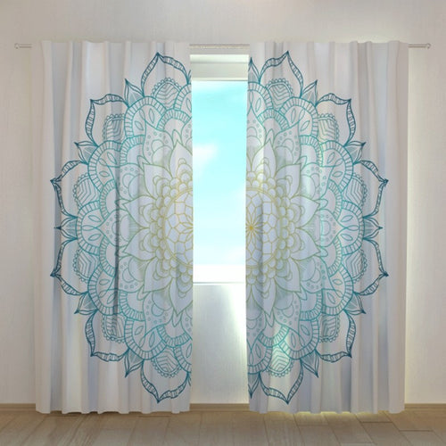 Tende su misura con stampa Mandala blu e giallo