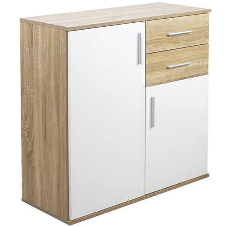 Cassettiera Mobile Armadietto 2 Porte 2 Cassetti Design Moderno Quercia e Bianco