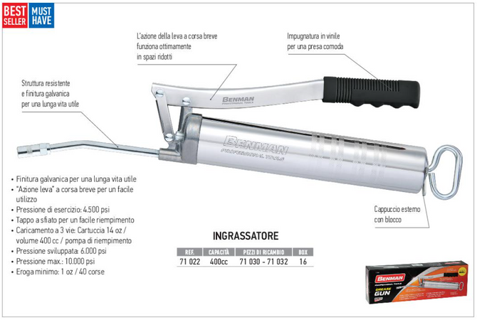 BenMan ingrassatore a leva professionale capacità 400cc