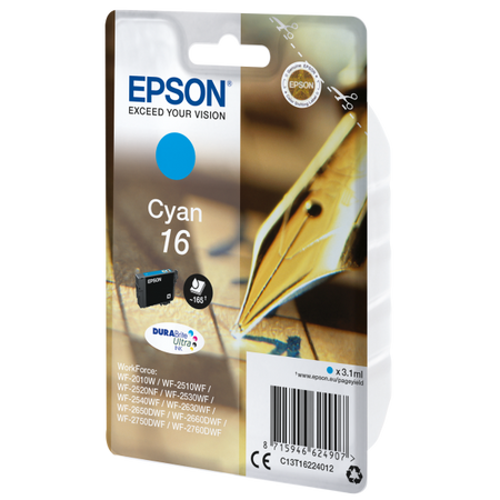 EPSON CART INK CIANO PER WF-2510WF, WF-2520NF, WF-2530WF WF-2540WF SERIE 16 PENNA E CRUCIVERBA