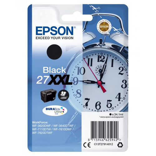 Epson Cartuccia Sveglia Nero Inchiostri DURABrite Ultra 27XXL (Epson 27XXL - XL - sort - original - b)