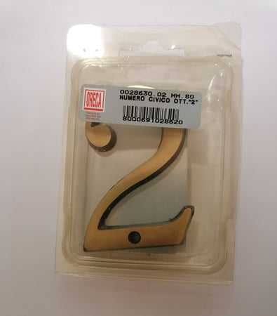 ORECA - NUMERO CIVICO "2" IN OTTONE SATINATO 80MM