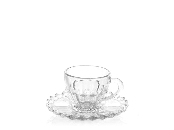 Confezione 6 tazze caffè con il piatto ninfea in vetro lavorato cl 11