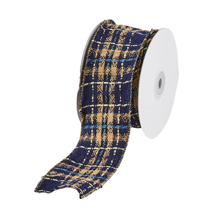 Nastro "Tartan" con motivo scozzese blu e oro per decorazioni e confezioni natalizie, da 60 mm x 10 metri