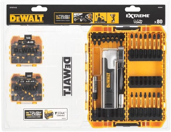 DeWalt Extreme kit da 80 pezzi - inserti adattatori ad angolo bussole
