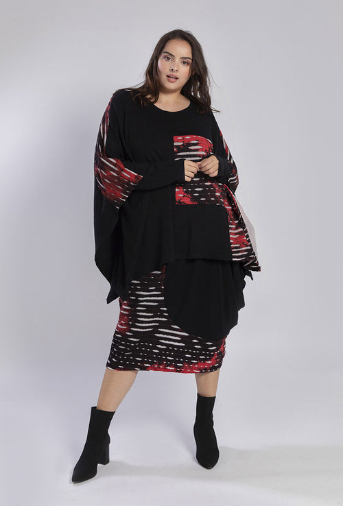 Pomme Rounge Completo Poncho/Gonna Donna Taglie Forti A828 Nero/Rosso