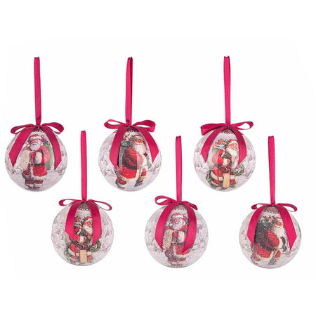 Set 14 Palline Sfera Poel per albero di natale in plastica da Ø 7,5 cm con Pendaglio decorato