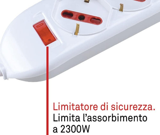 Multipresa bianca da 3 posti con 1 interruttore