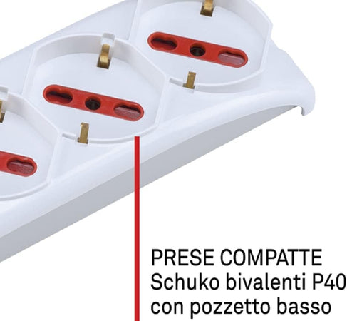 Multipresa bianca da 3 posti con 1 interruttore