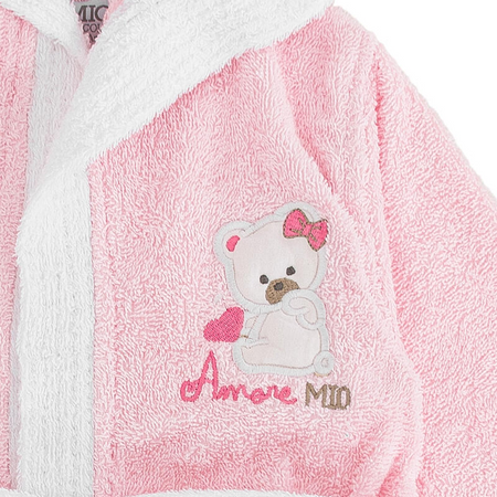 Accappatoio neonato rosa con maniche e cappuccio Amore mio