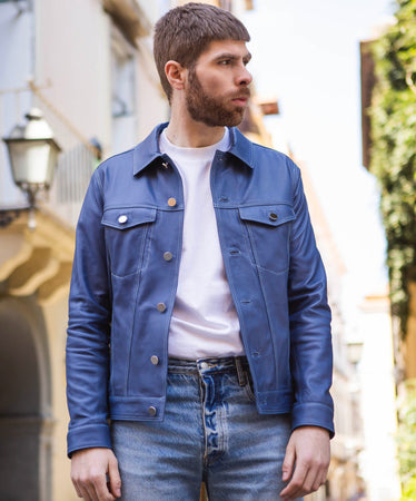 Roberto - Giacca Uomo Blu in vera pelle