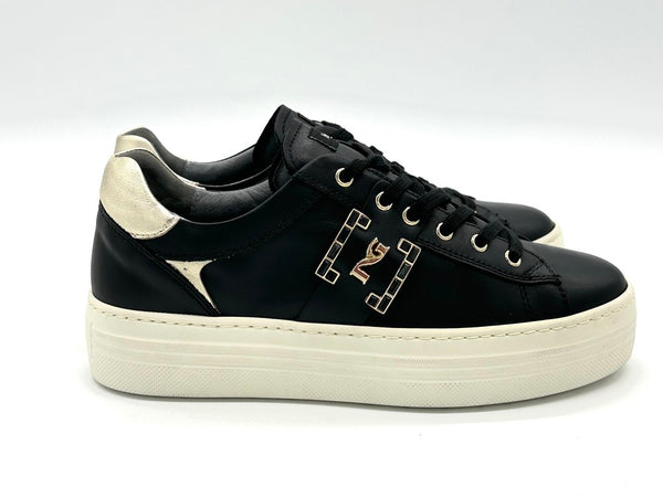 NERO GIARDINI Sneakers donna pelle nera etoile miele