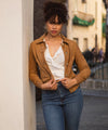 Polo - Bomber Donna Miele in vera pelle camoscio