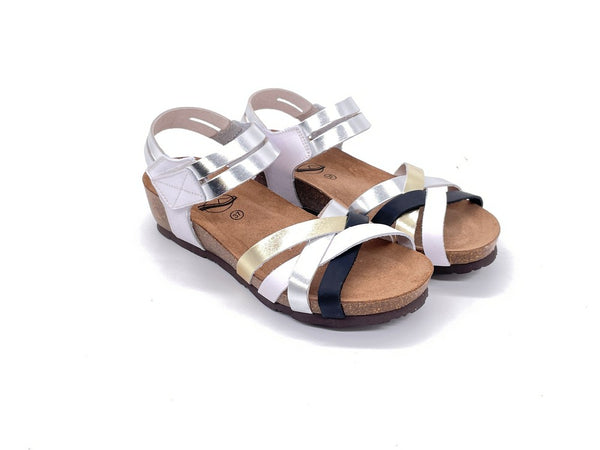 SABATINI Sandalo donna anatomico pelle liscia e laminata multicolor