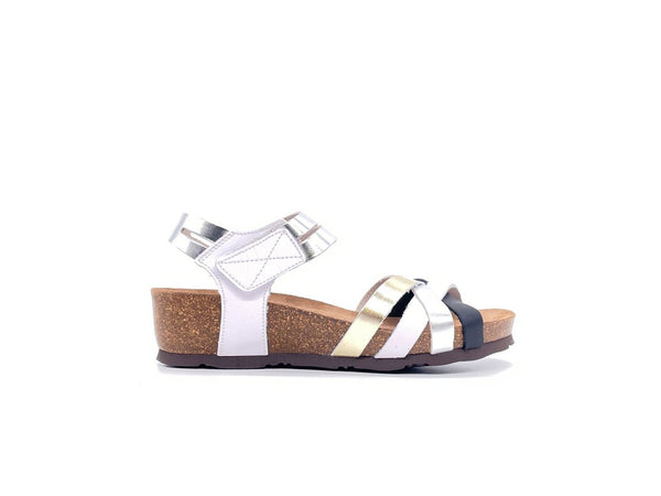 SABATINI Sandalo donna anatomico pelle liscia e laminata multicolor