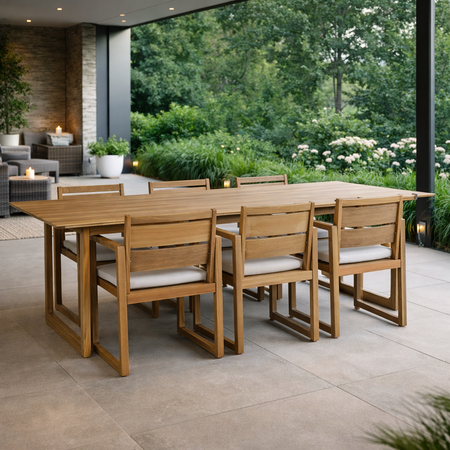 Set salotto "Adrian" tavolo + 6 sedie con braccioli, per arredo giardino