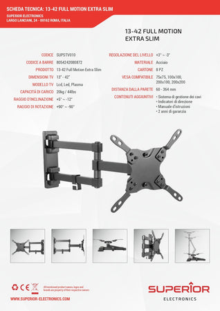 Supporto TV in acciaio per tutti i televisori lcd led plasma da 23" fino a 42"