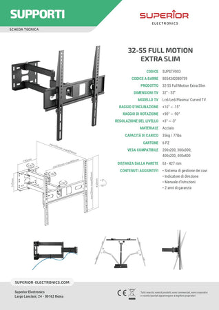 Supporto TV in acciaio per tutti i televisori lcd led plasma da 32" fino a 55"