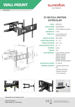 Supporto TV in acciaio per tutti i televisori lcd led plasma da 37" fino a 80"