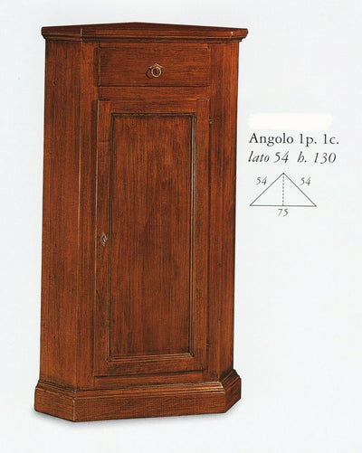 MOBILI 2G - Mobile Angolo in legno 1 porta 1 cassetto arte povera tinta noce l.54 x 54 h.130