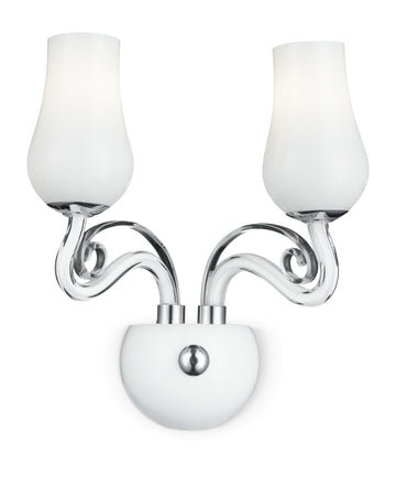 Applique in vetro bianco a 2 luci rifinitura in cromo 40 watt E14