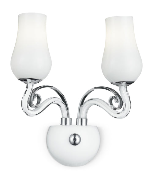 Applique in vetro bianco a 2 luci rifinitura in cromo 40 watt E14