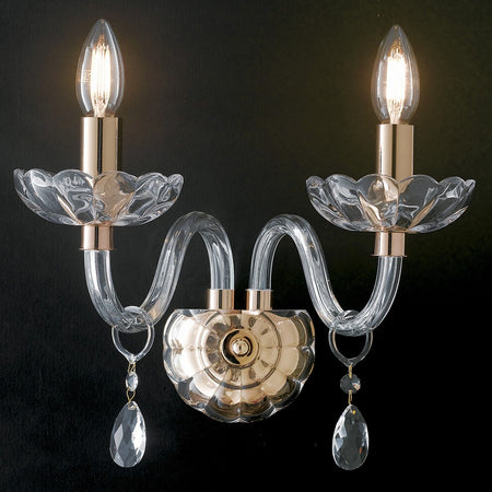Applique Finiture Oro Cristallo Gocce Trasparente Lampada da Parete Classica E14