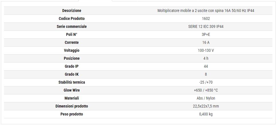 Rosi moltiplicatore adattatore mobile a 2 uscite con spina 16A 2P+E IP44