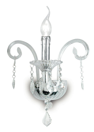 Applique Una Luce Vetro Pendangli Cristallo K9 Finiture Cromo Lampada Classica E14