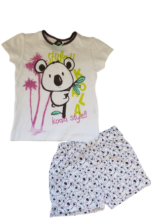 Sempre Insieme Pigiama con Koala Bimba Manica corta + pantaloncino Bianco