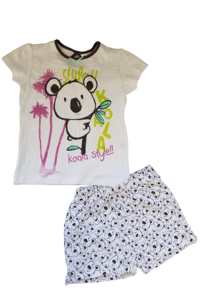 Sempre Insieme Pigiama con Koala Bimba Manica corta + pantaloncino Bianco