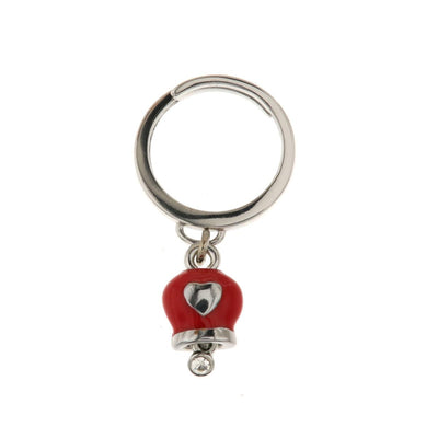 BYSIMON - Anello in Metallo con campanella portafortuna rossa e cuore, impreziosita da cristalli bianchi