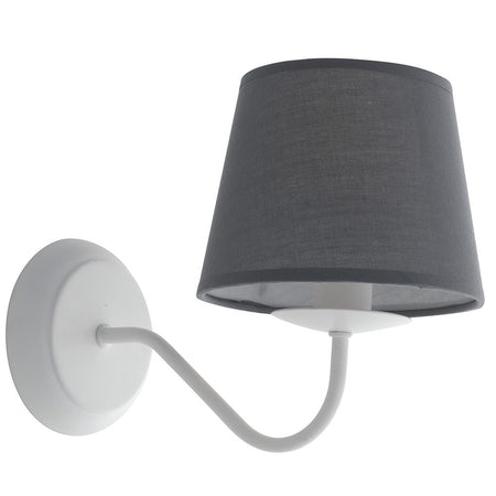 Applique Metallo Bianco paralume Tessuto Grigio Lampada da Parete E14