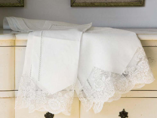 Battaglia Set Asciugamani in Puro Lino e Pizzo Rebrodè Aurora - Passarelli Biancheria